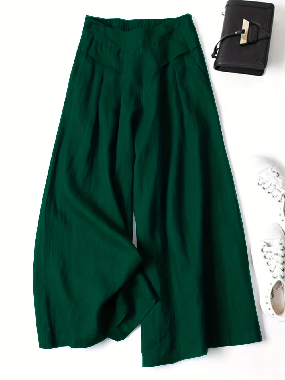 Femme portant Pantalon En Lin Elyanna | Pantacourt fluide taille élastique
