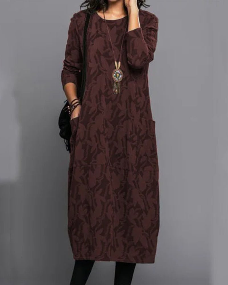 Femme portant Robes Eryndra | Robe imprimée à manches longues