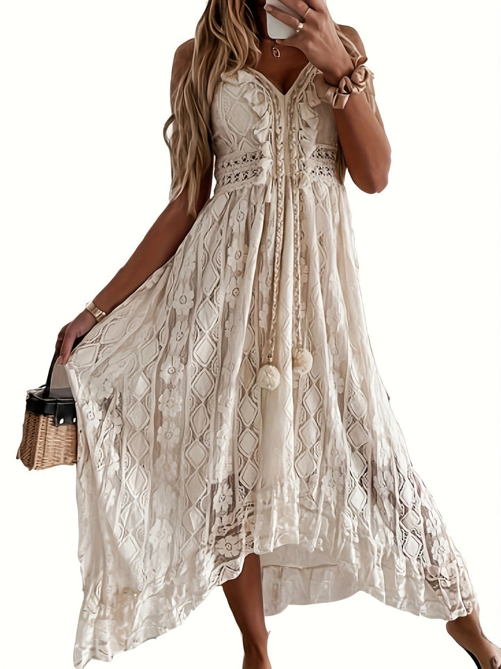 Femme portant Robes Esmaralda | Femme Maxi - Robe avec Glands et Décolleté en V