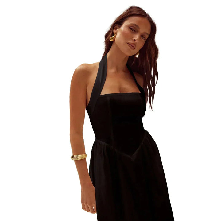 Femme portant Robes Evelore | Robe longue élégante à encolure ras du cou pour femmes