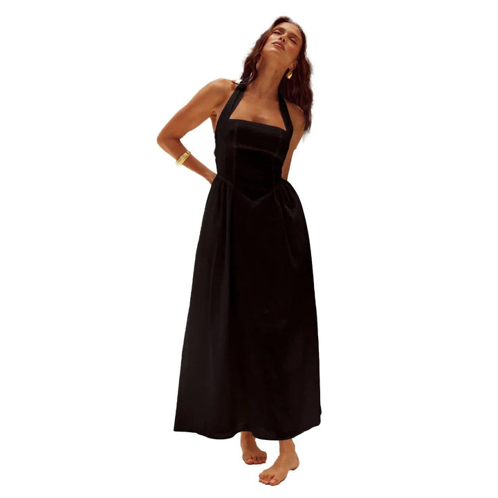 Femme portant Robes Evelore | Robe longue élégante à encolure ras du cou pour femmes