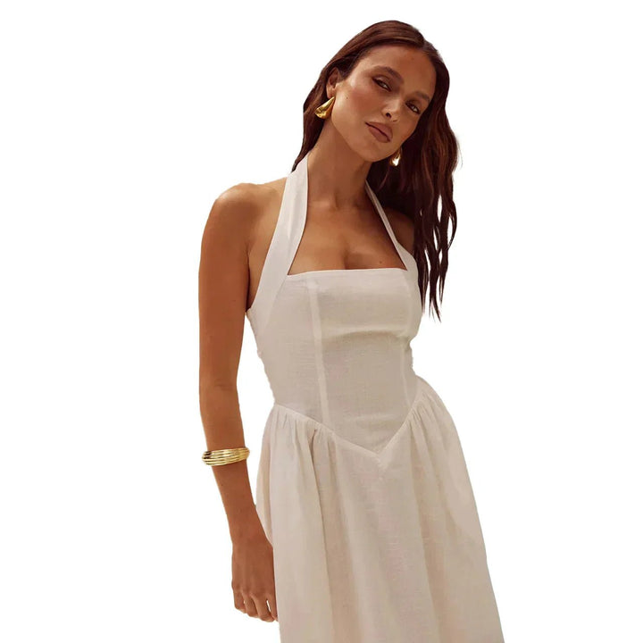 Femme portant Robes Evelore | Robe longue élégante à encolure ras du cou pour femmes