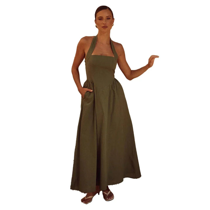 Femme portant Robes Evelore | Robe longue élégante à encolure ras du cou pour femmes