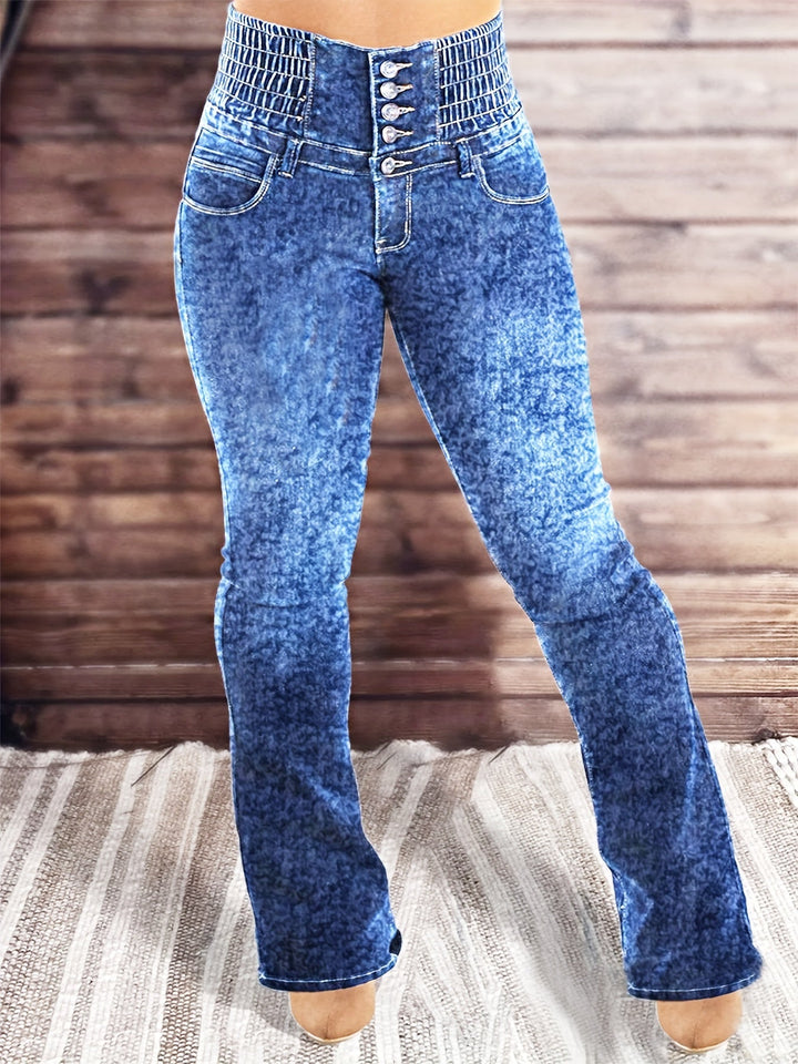 Femme portant Jean flare Ferlyna | Jean flare sculptant taille haute stretch