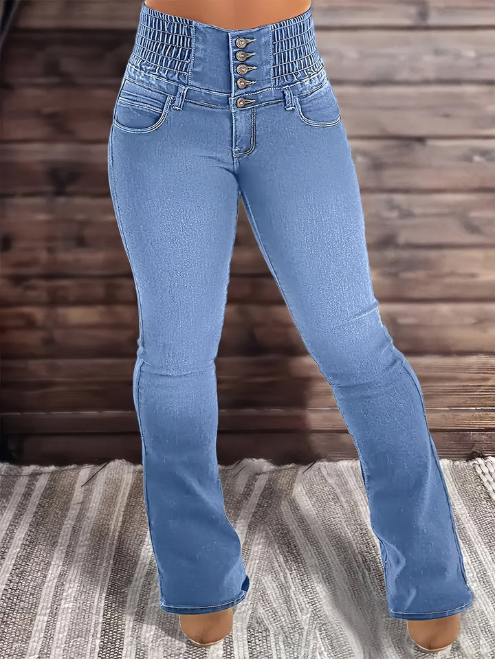 Femme portant Jean flare Ferlyna | Jean flare sculptant taille haute stretch