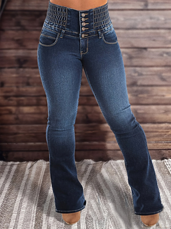 Femme portant Jean flare Ferlyna | Jean flare sculptant taille haute stretch