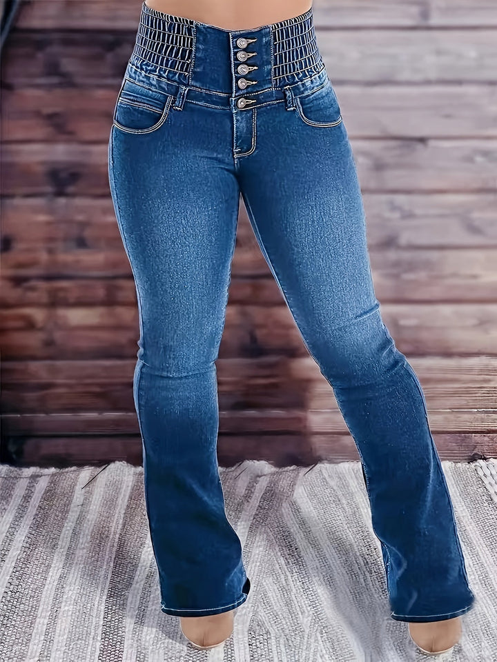 Femme portant Jean flare Ferlyna | Jean flare sculptant taille haute stretch