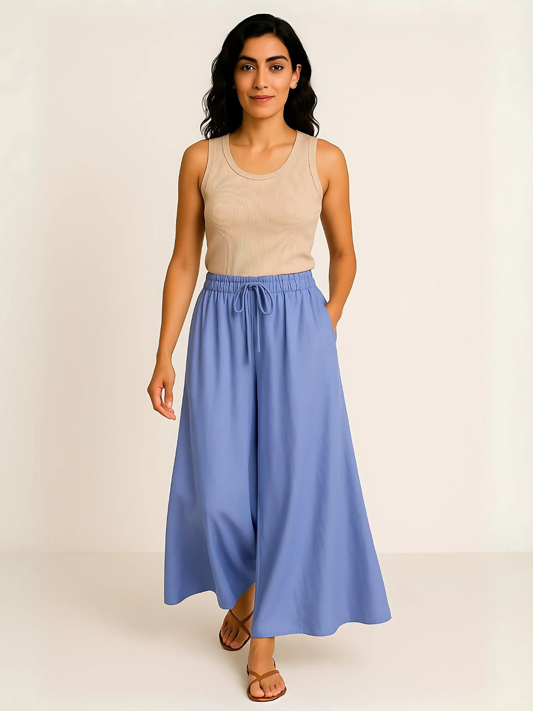 Femme portant Pantalon large Ismara | Pantalon ample à taille nouée
