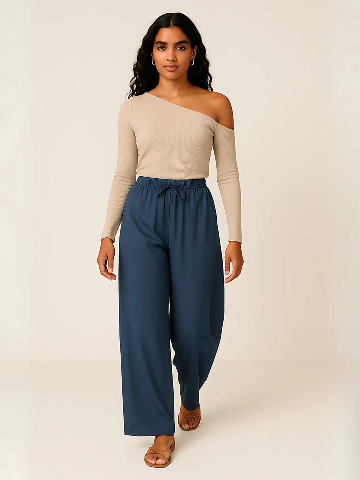 Femme portant Pantalon large Ismara | Pantalon ample à taille nouée
