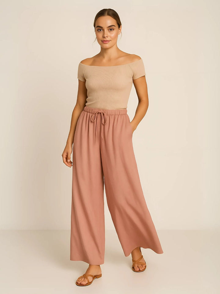 Femme portant Pantalon large Ismara | Pantalon ample à taille nouée