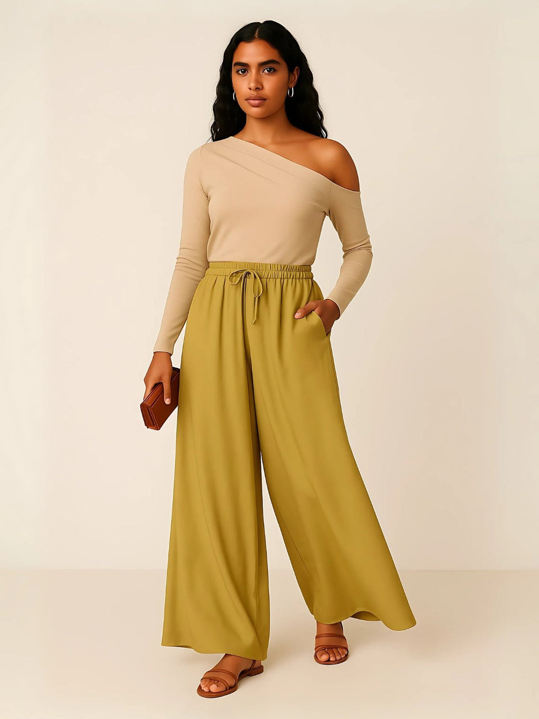 Femme portant Pantalon large Ismara | Pantalon ample à taille nouée