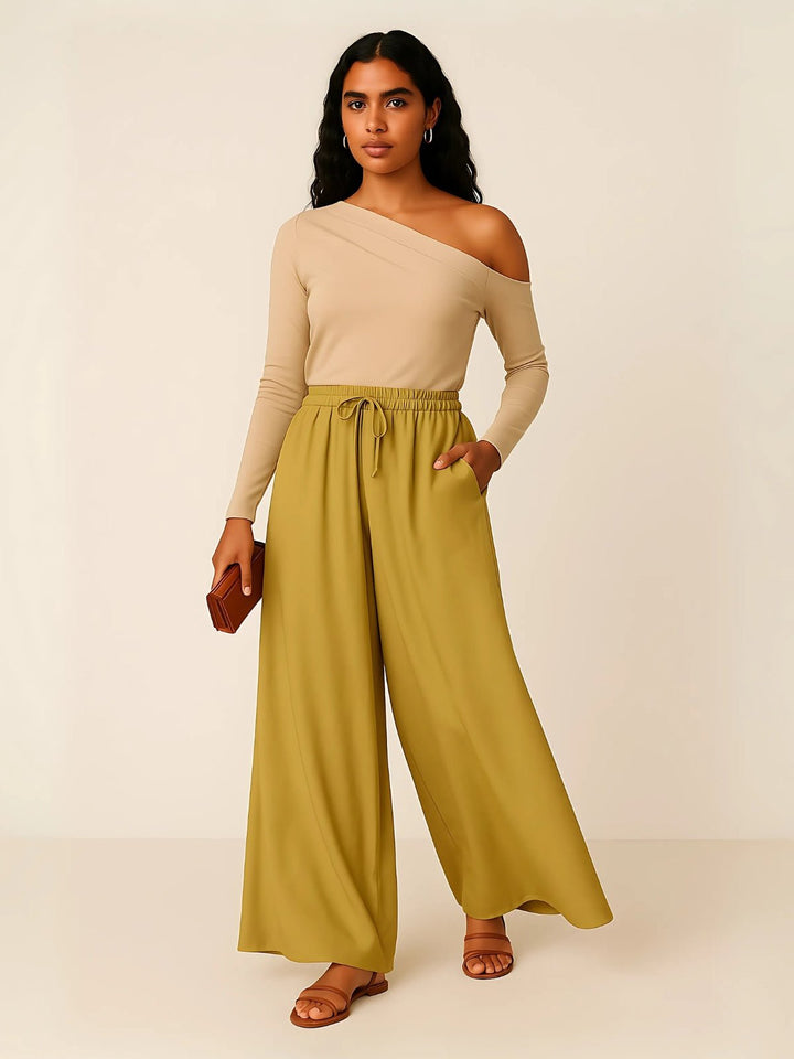 Femme portant Pantalon large Ismara | Pantalon ample à taille nouée