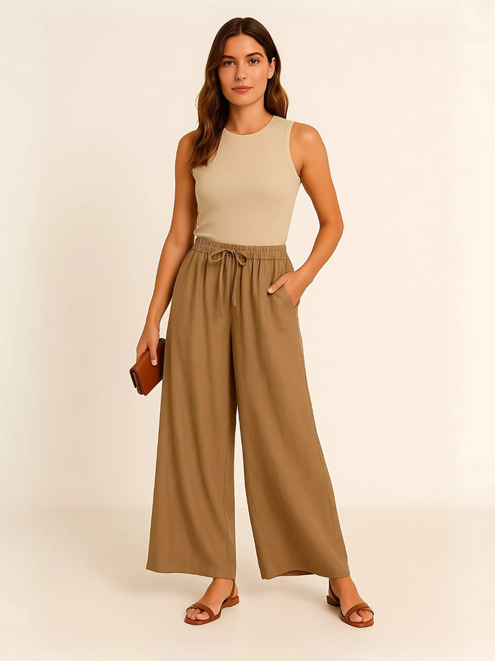 Femme portant Pantalon large Ismara | Pantalon ample à taille nouée
