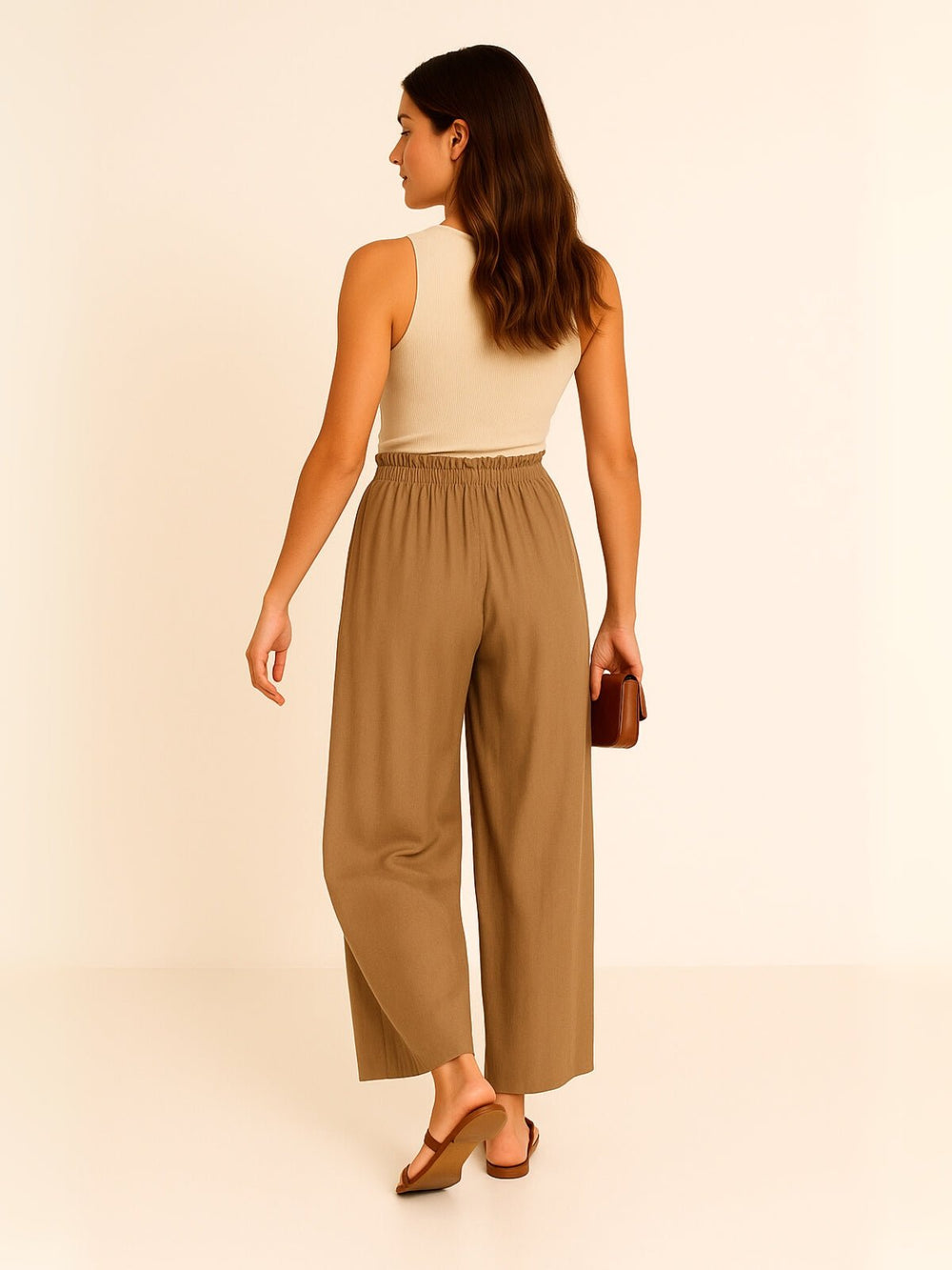 Femme portant Pantalon large Ismara | Pantalon ample à taille nouée