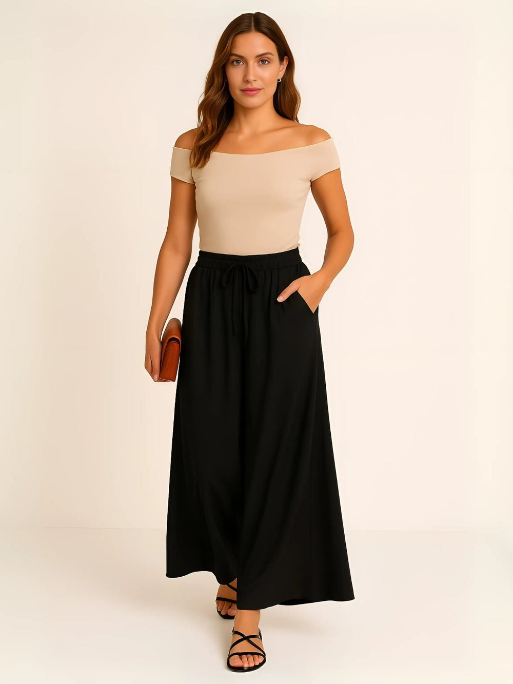 Femme portant Pantalon large Ismara | Pantalon ample à taille nouée