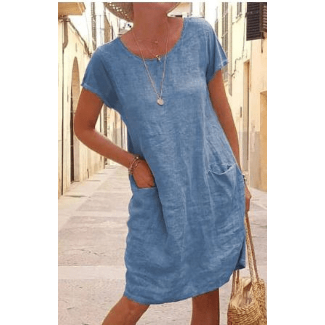Femme portant Robes Leonia | Robe unie élégante à col rond pour femme