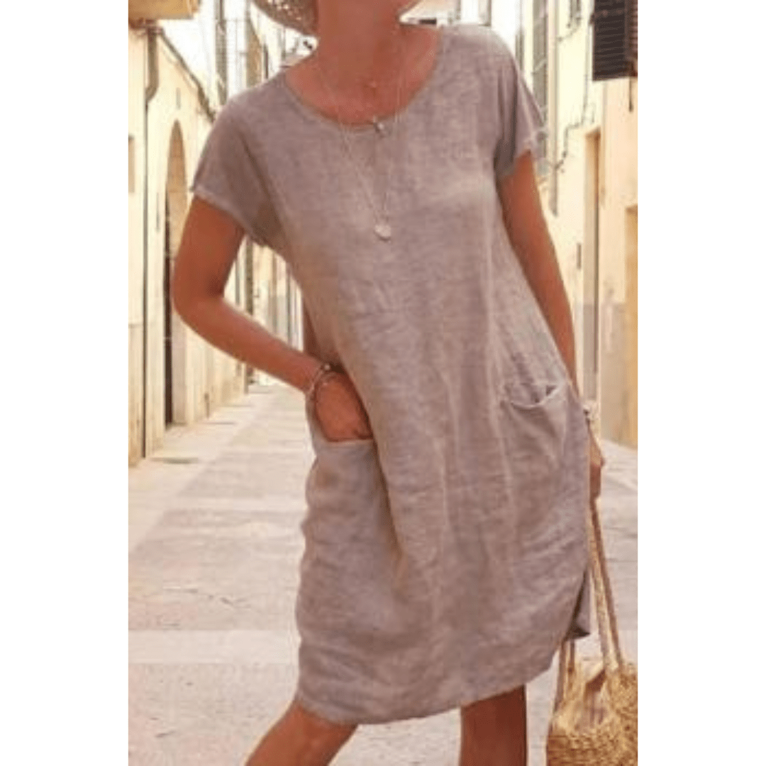 Femme portant Robes Leonia | Robe unie élégante à col rond pour femme