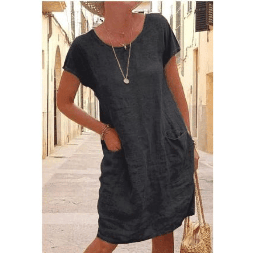 Femme portant Robes Leonia | Robe unie élégante à col rond pour femme
