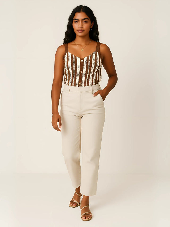 Femme portant Débardeur Linéava | Débardeur rayé boutonné chic