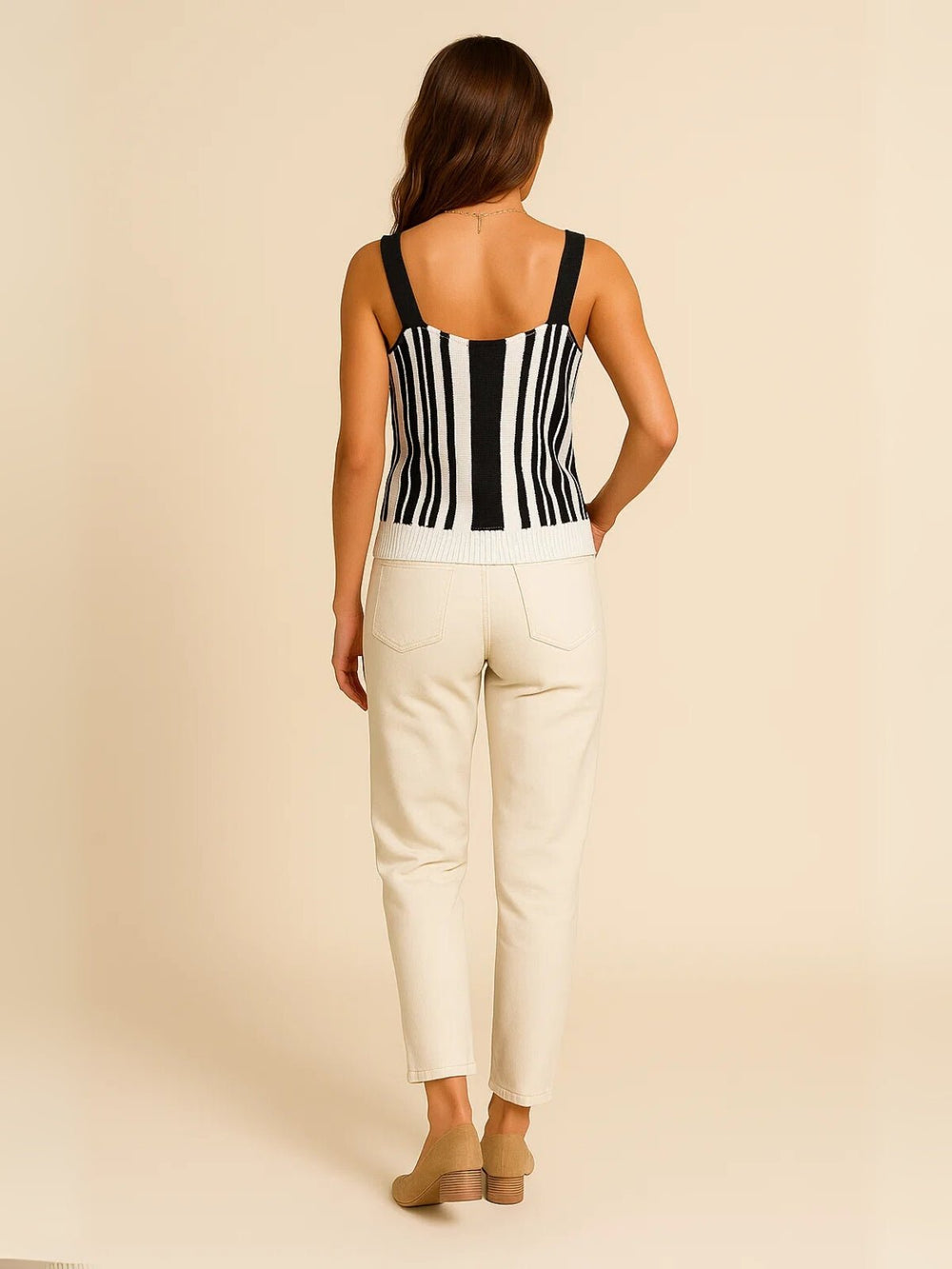 Femme portant Débardeur Linéava | Débardeur rayé boutonné chic
