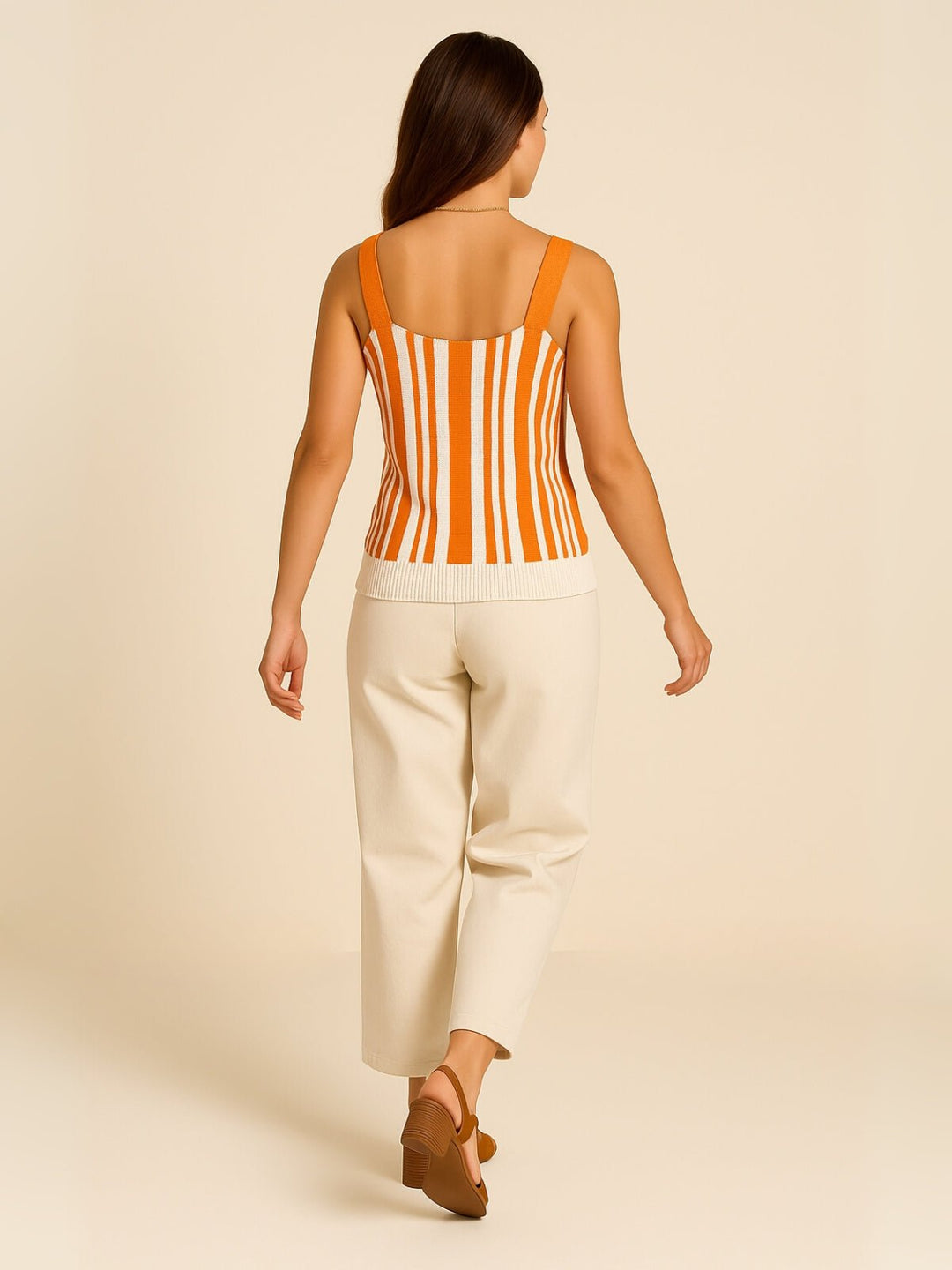 Femme portant Débardeur Linéava | Débardeur rayé boutonné chic