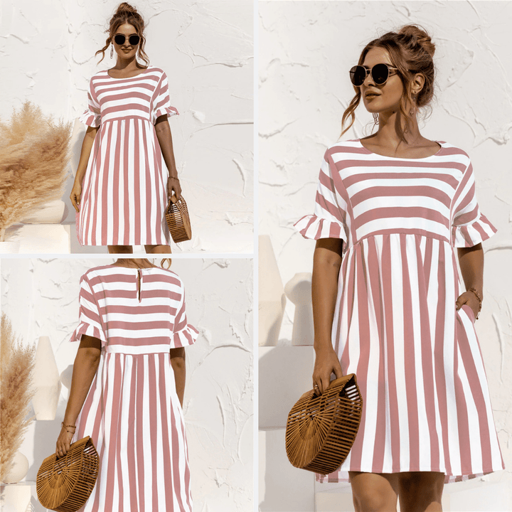 Femme portant Robes Liora | Robe à Volants Rayée pour Femme