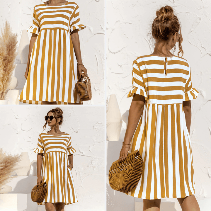Femme portant Robes Liora | Robe à Volants Rayée pour Femme