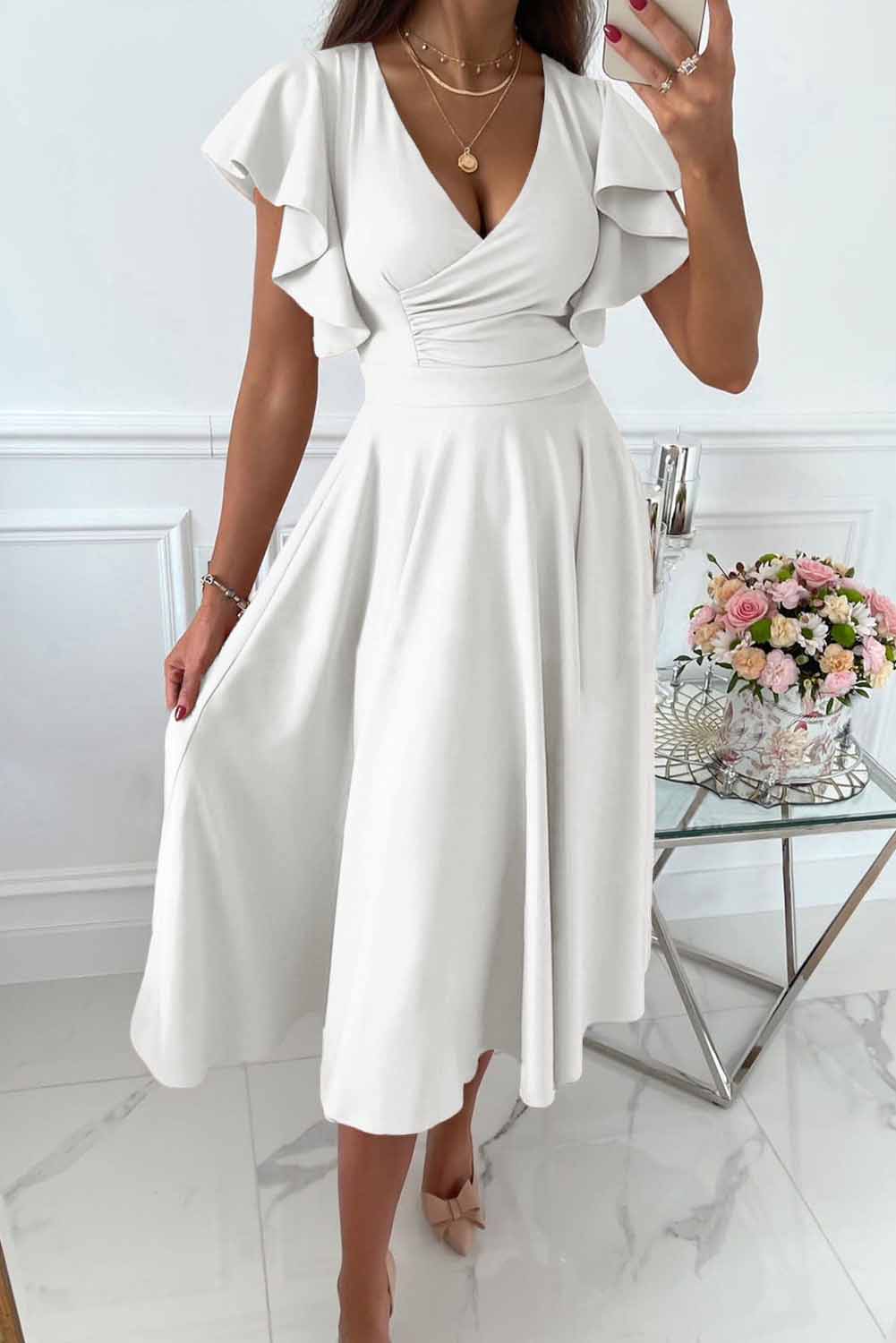 Femme portant Robes Liriena | Robe décontractée sexy avec décolleté en V