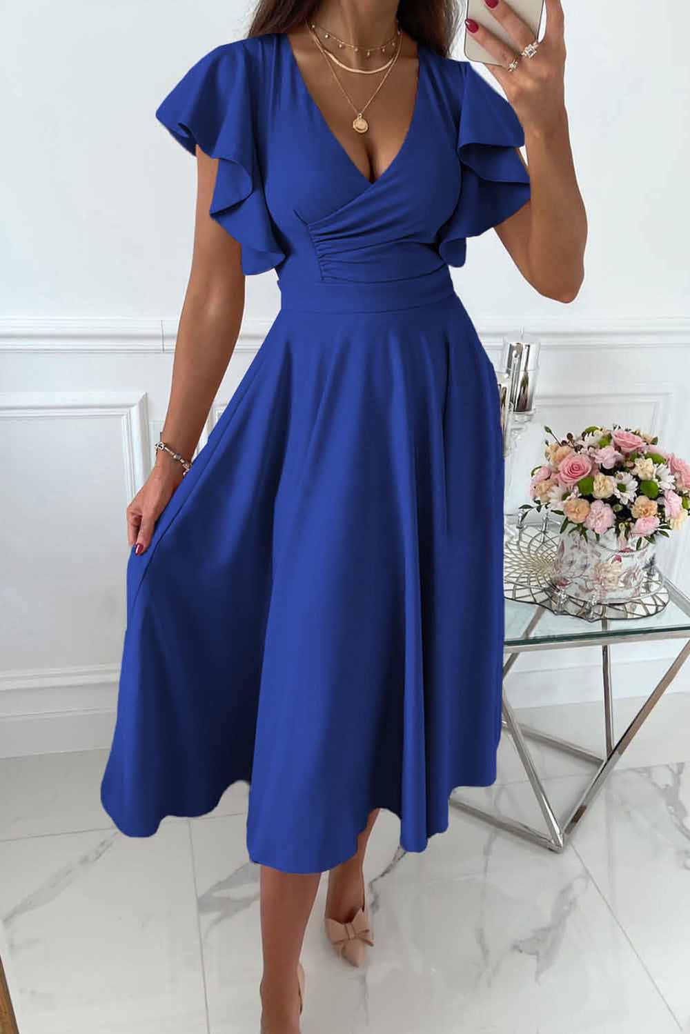 Femme portant Robes Liriena | Robe décontractée sexy avec décolleté en V
