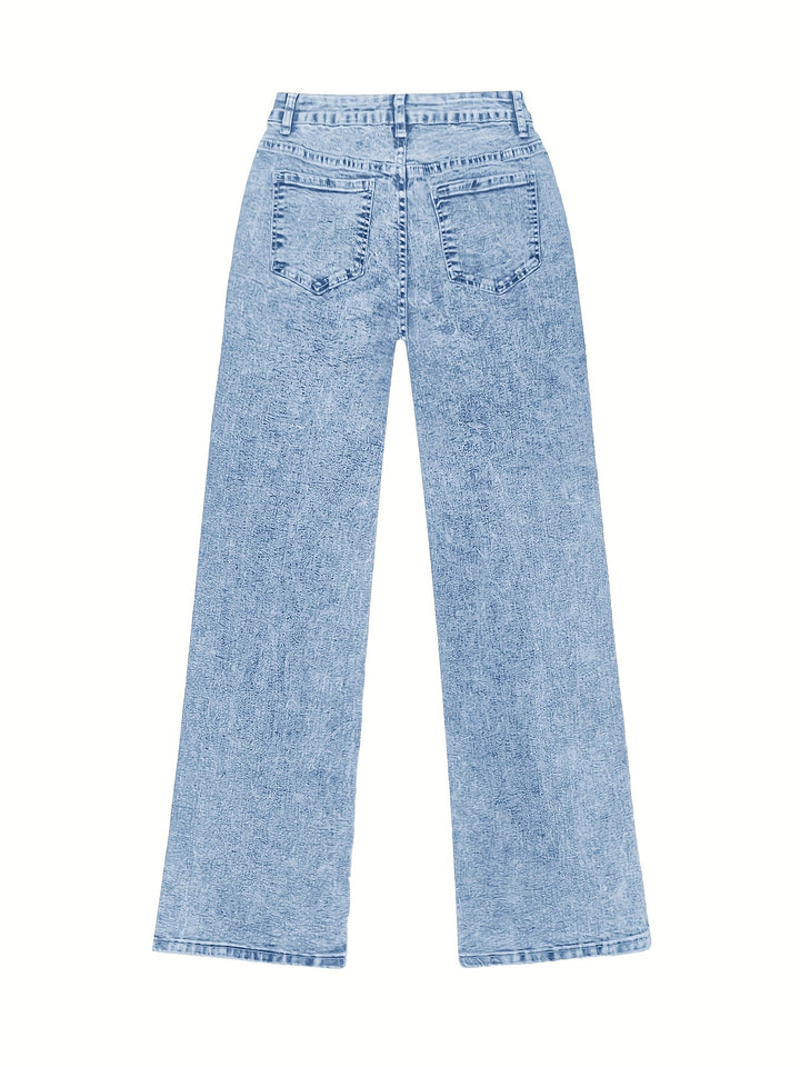 Femme portant Jean taille haute Maelina | Jean slim droit stretch taille haute