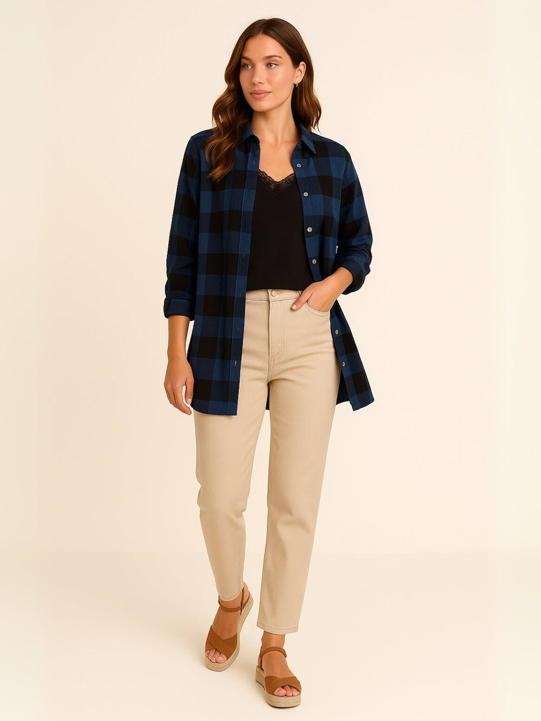 Femme portant Chemisier Maëlya | Chemise à carreaux oversize