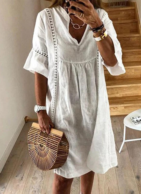 Femme portant Robes Maliya | Femme Robe Tunique Élégante | Blanc