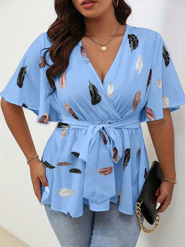 Femme portant Blouse Milayana | Blouse cache - cœur fleurie chic