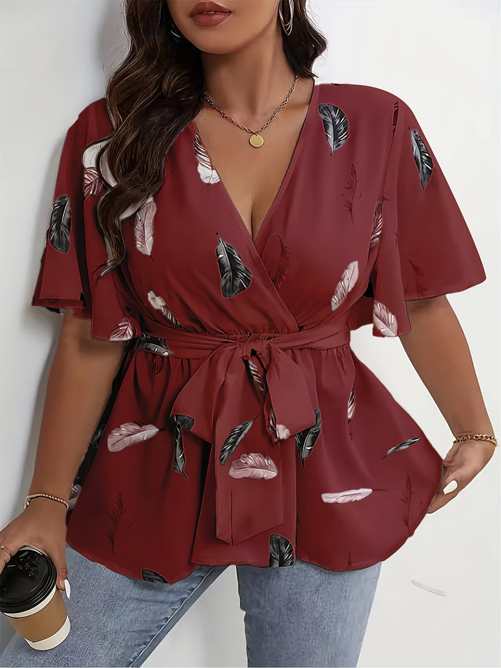 Femme portant Blouse Milayana | Blouse cache - cœur fleurie chic