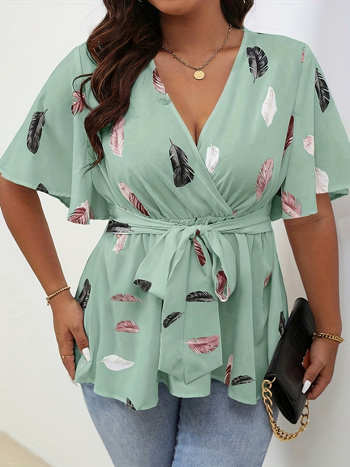 Femme portant Blouse Milayana | Blouse cache - cœur fleurie chic