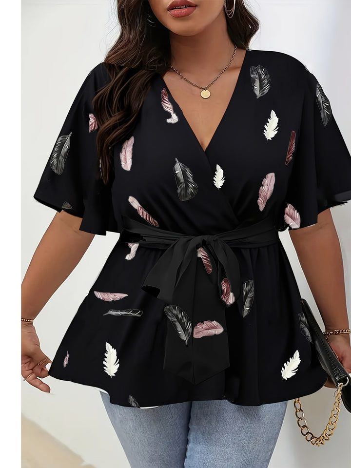 Femme portant Blouse Milayana | Blouse cache - cœur fleurie chic