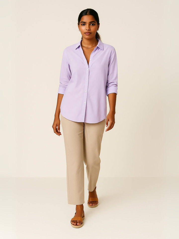 Femme portant Blouse Milindra | Blouse uni manches courtes fluide