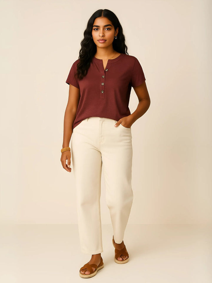 Femme portant Blouse Naylia | Blouse légère à col mao boutonnée
