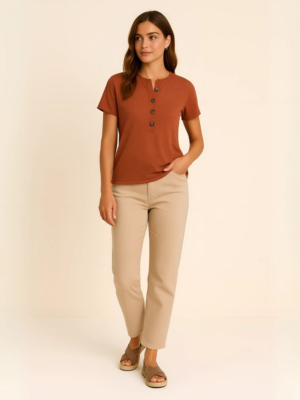 Femme portant Blouse Naylia | Blouse légère à col mao boutonnée