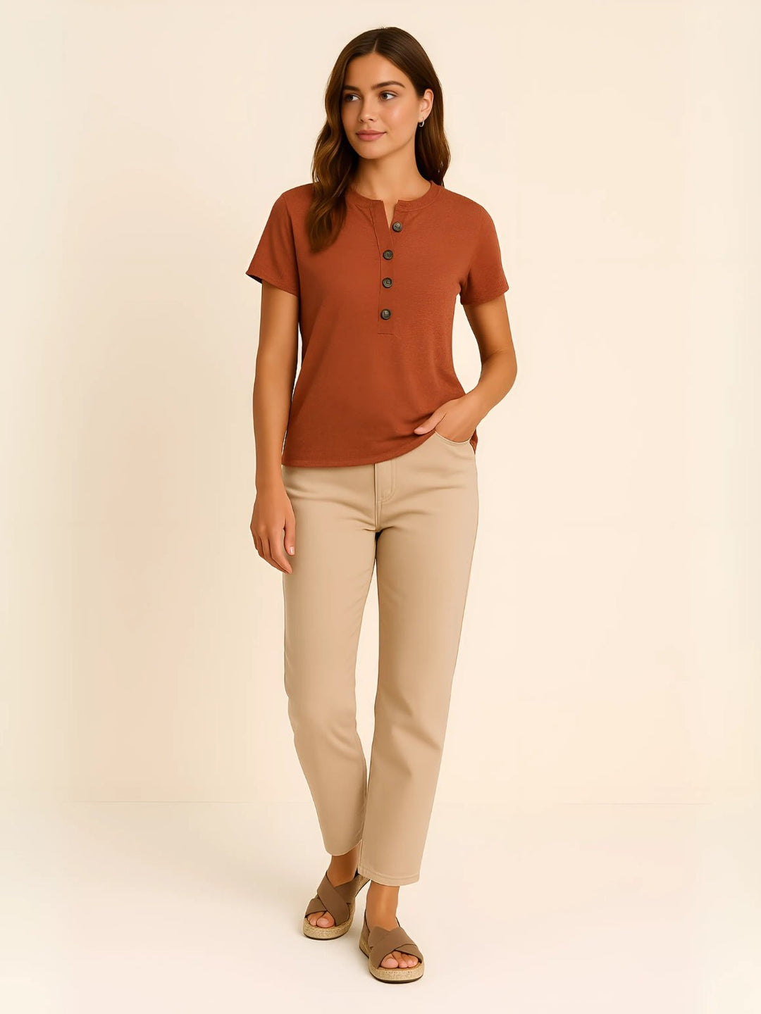 Femme portant Blouse Naylia | Blouse légère à col mao boutonnée