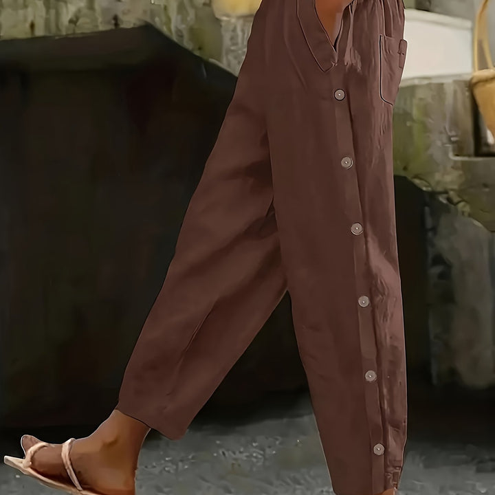 Femme portant Pantalon vintage Norella | Pantalon droit à boutons élégants