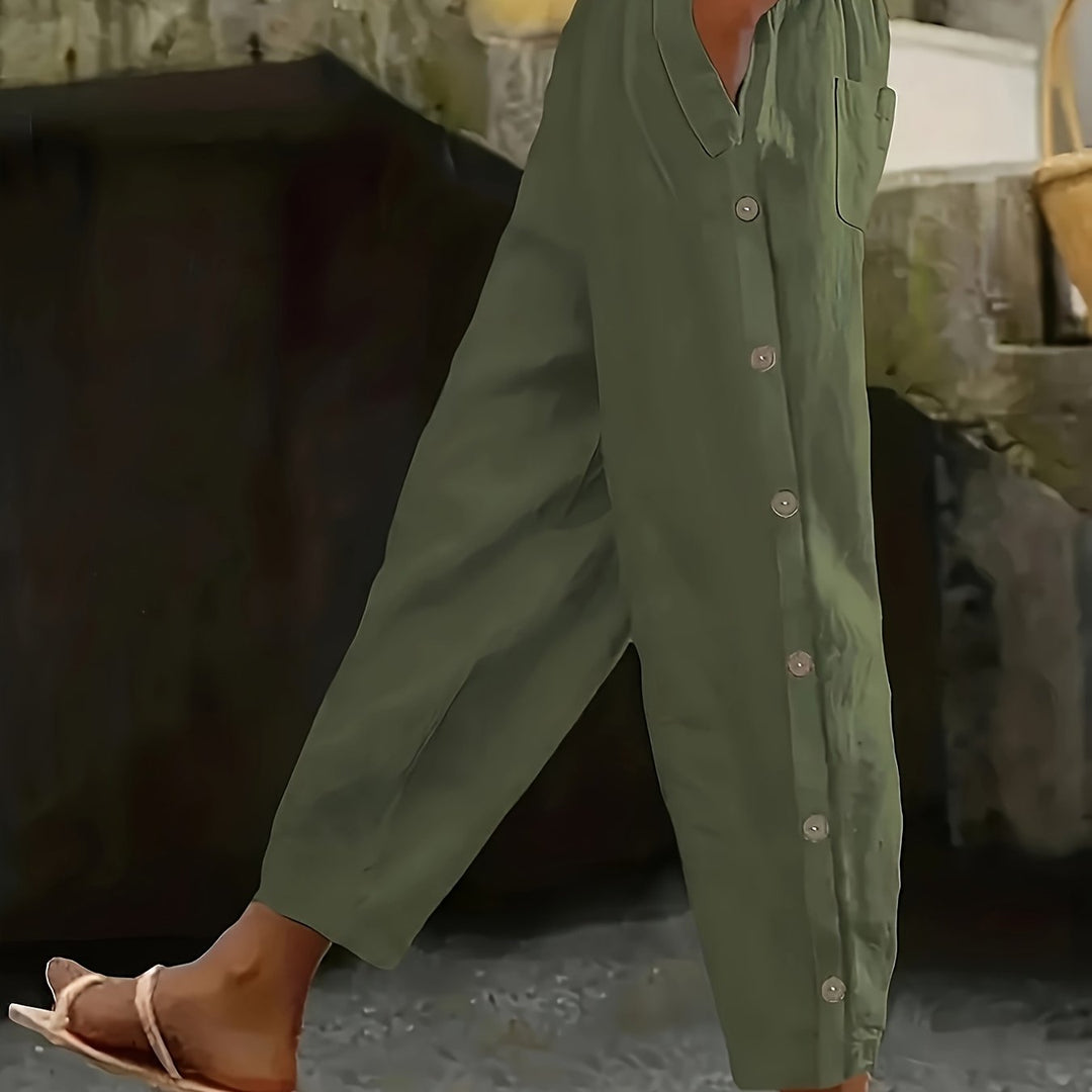 Femme portant Pantalon vintage Norella | Pantalon droit à boutons élégants