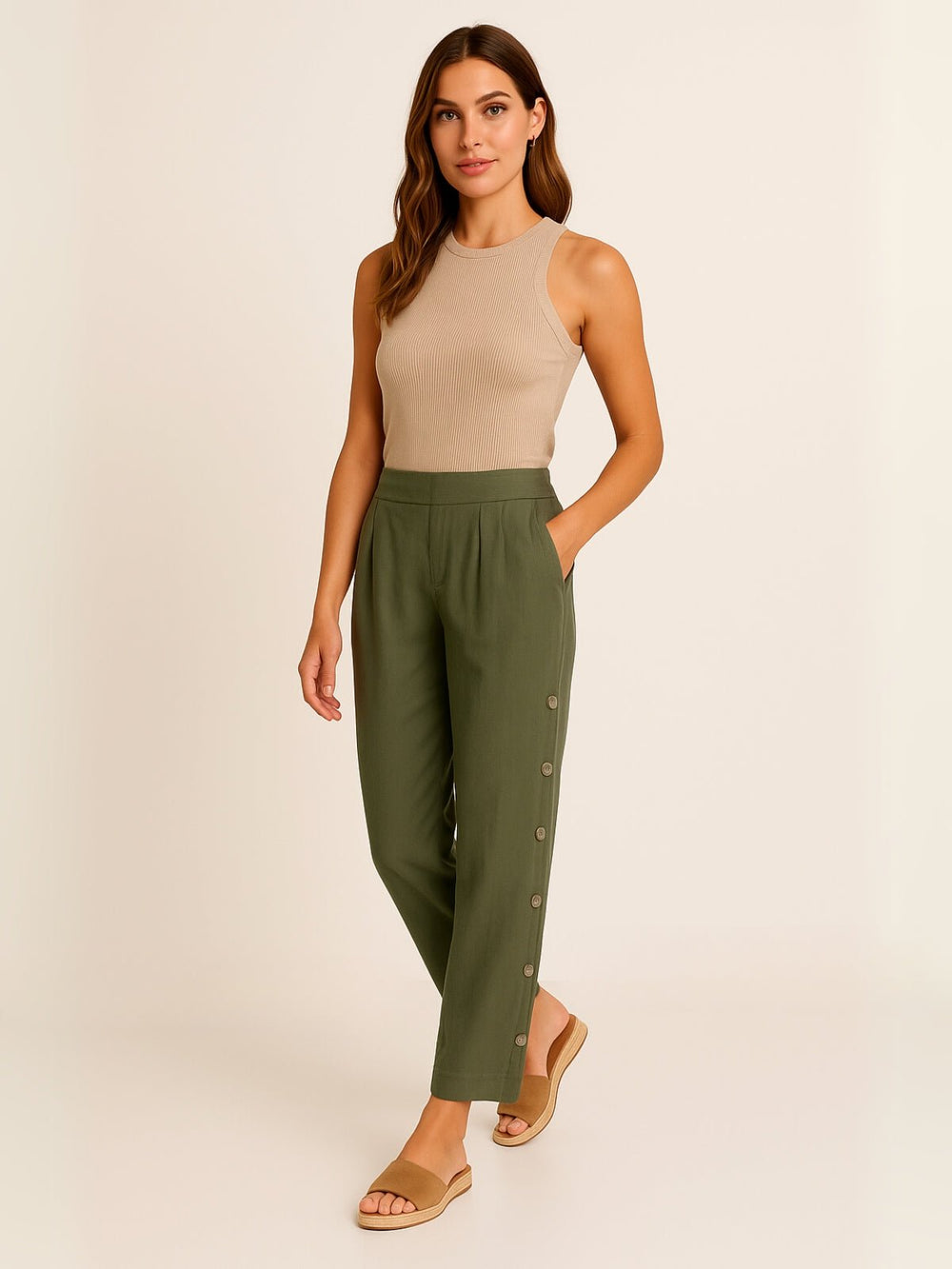 Femme portant Pantalon vintage Norella | Pantalon droit à boutons élégants