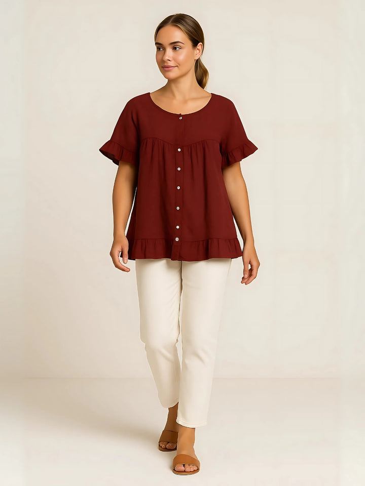 Mirelys | Blouse coton col rond à volants doux