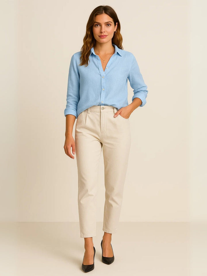 Femme portant Chemisier Séphina | Chemise en lin semi - transparente
