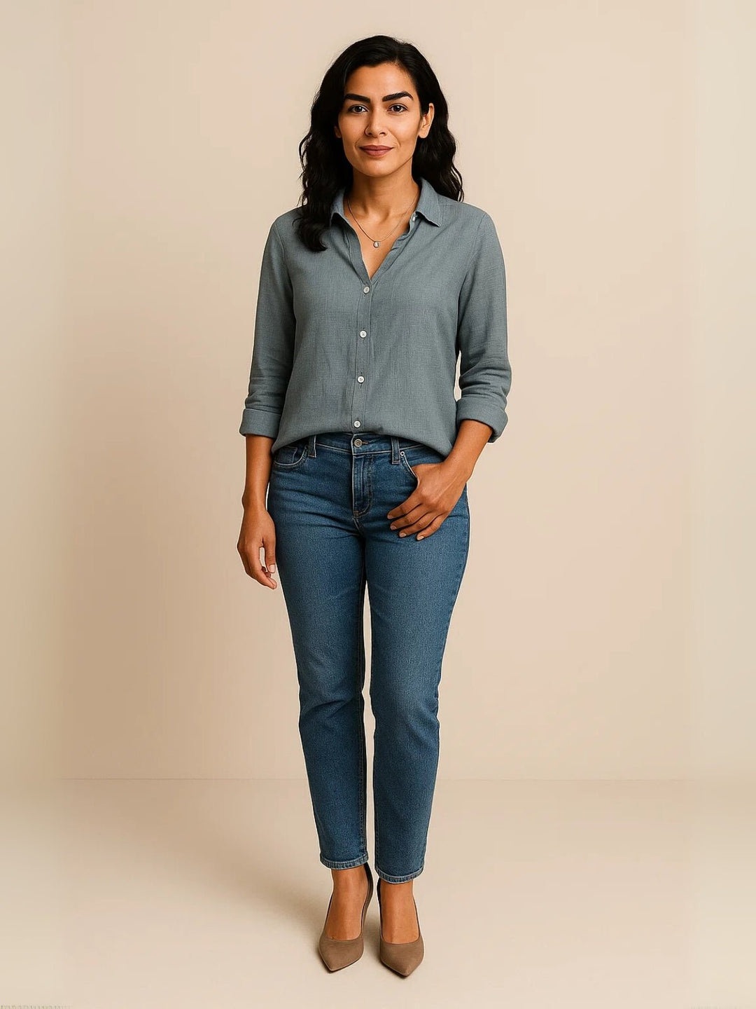 Femme portant Chemisier Séphina | Chemise en lin semi - transparente
