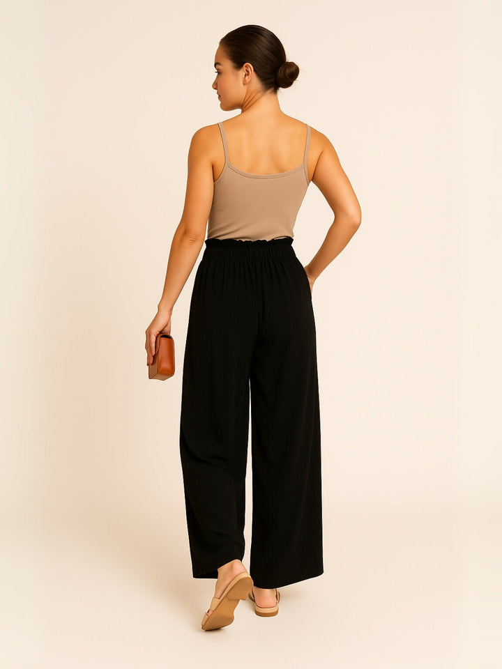 Femme portant Pantalon Large Velyssa | Pantalon large taille haute fluide
