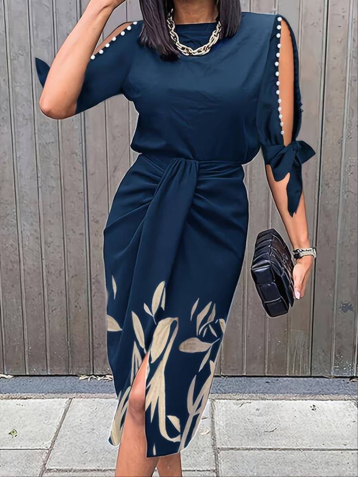 Femme portant Robes Virelda | Robe élégante à manches brodées pour femmes | Bleu