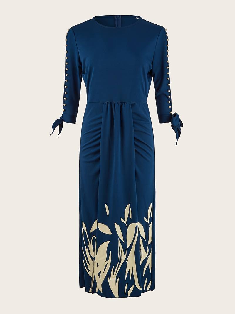 Femme portant Robes Virelda | Robe élégante à manches brodées pour femmes | Bleu