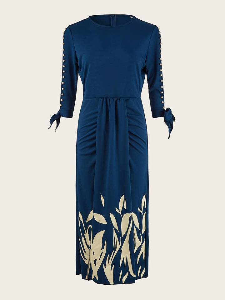 Femme portant Robes Virelda | Robe élégante à manches brodées pour femmes | Bleu